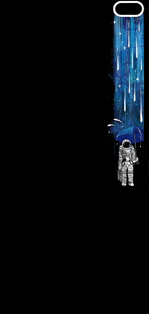 Astronaut Holding Blue Umbrella Under Cosmic Star Rain on Black Background HD phone wallpaper