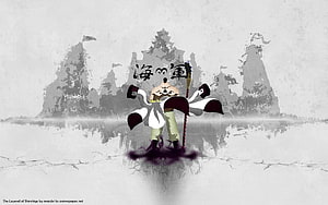 Whitebeard Shirohige anime character in ink wash style with Japanese calligraphy and cracked ground HD wallpaper
