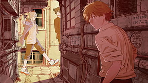 Chainsaw Man Power and Denji in a narrow alleyway with warm lighting, Color page from chapter 92 as a [1920 x 1080]: ChainsawMan, Chainsaw Man Power HD wallpaper