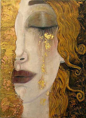 Gustav Klimt Portrait of a Woman with Closed Eyes and Gold Leaf Tears HD phone wallpaper