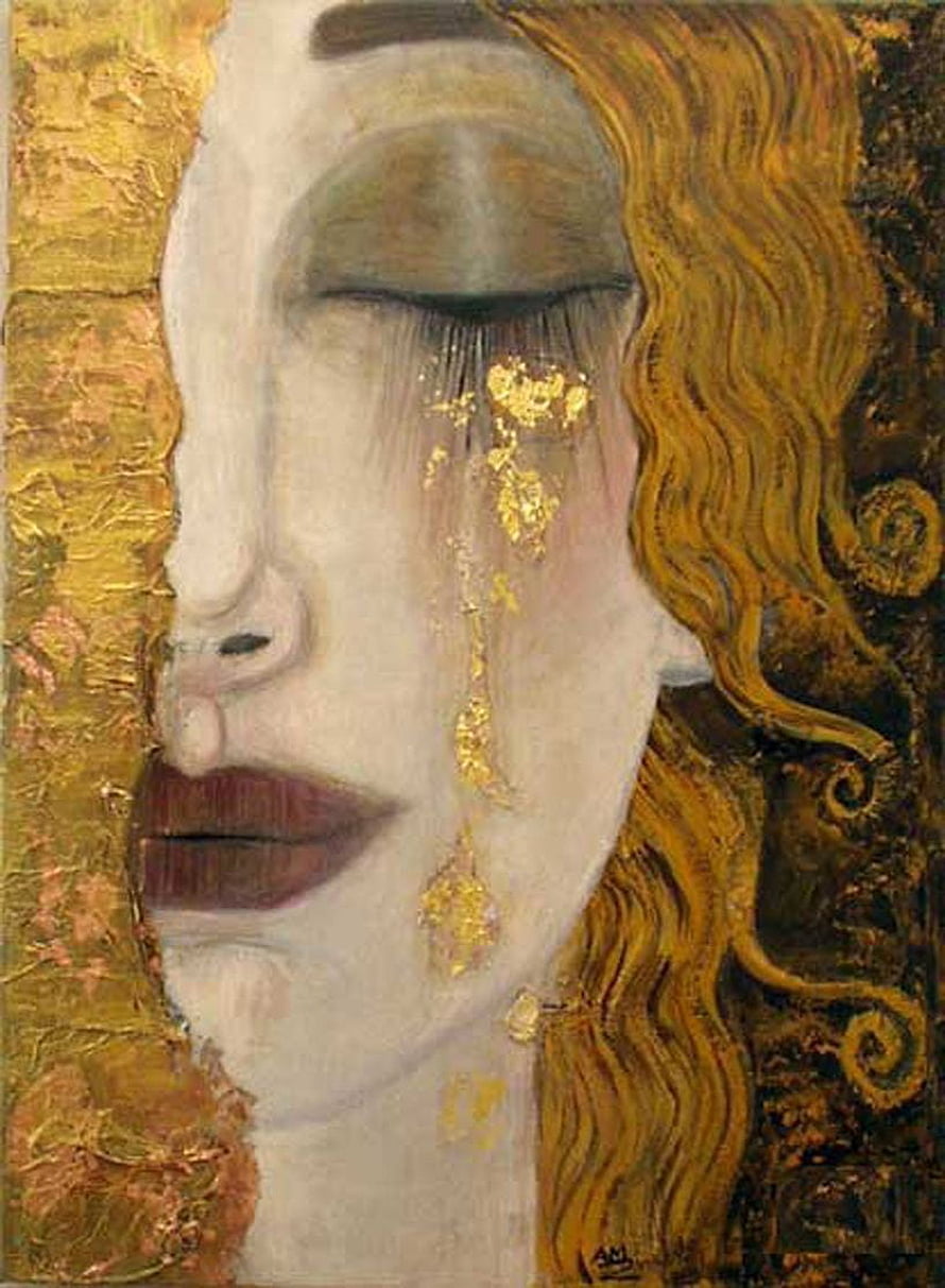 Gustav Klimt Portrait of a Woman with Closed Eyes and Gold Leaf Tears HD phone wallpaper