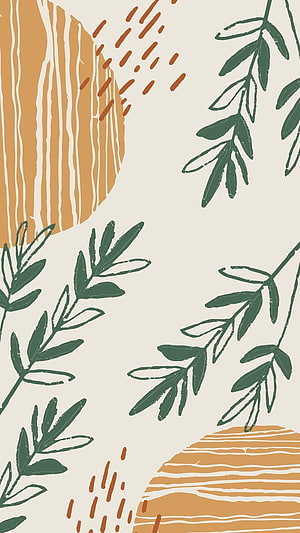 Bohemian Nature Wallpaper With Olive Branches And Abstract Terracotta Shapes HD phone wallpaper
