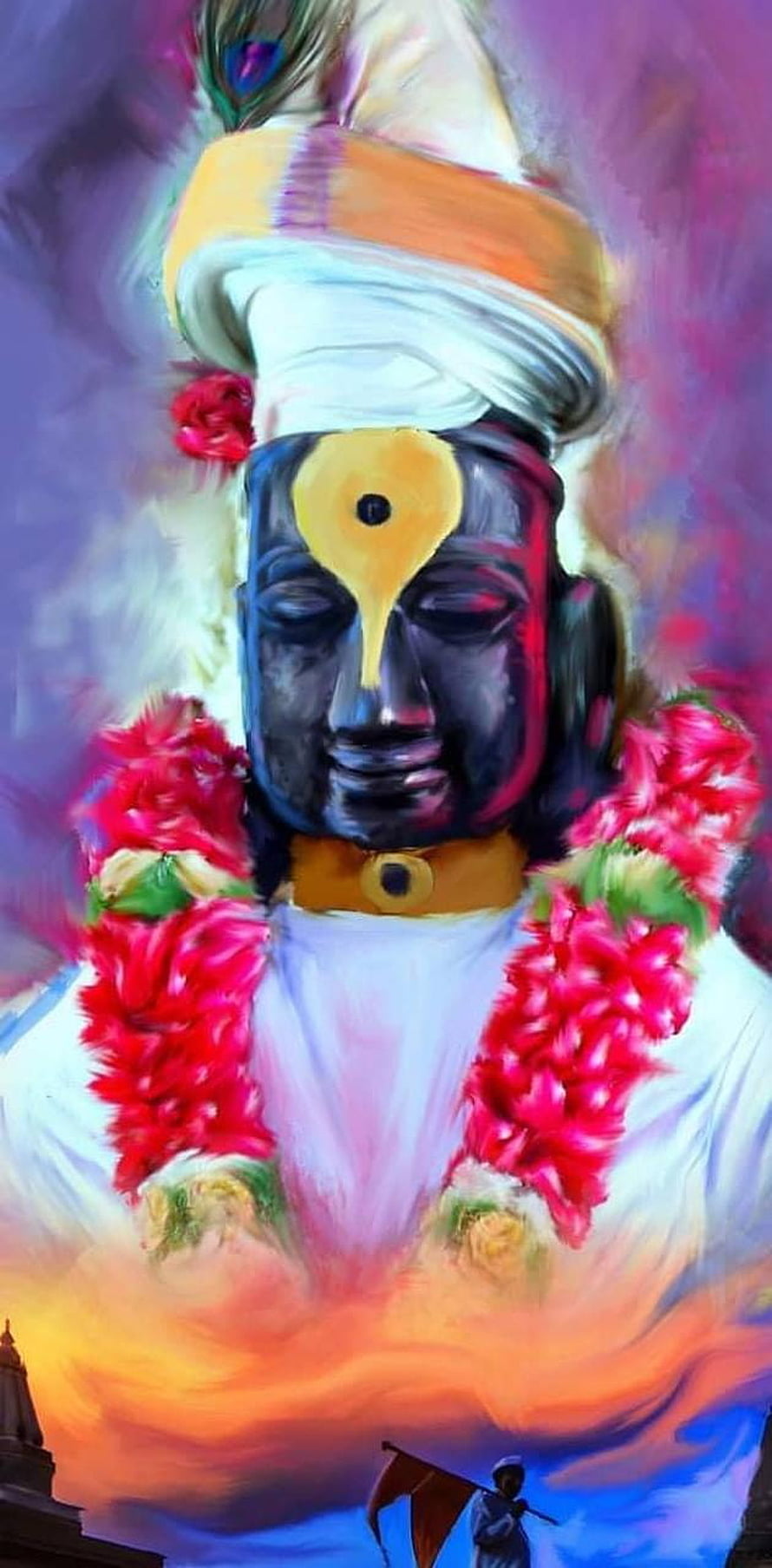 Painted Portrait of Vitthal Pandurang with Turban and Floral Garland HD phone wallpaper