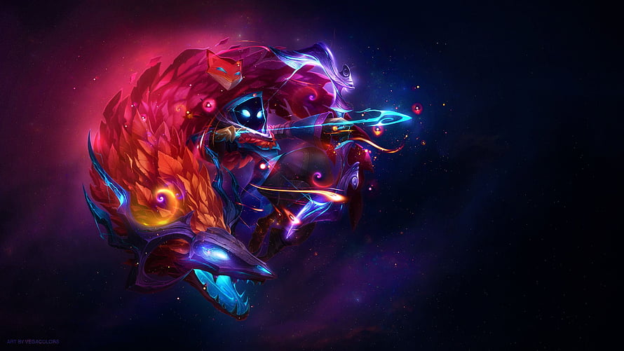 Vibrant Fantasy Dragon Head with Neon Glow and Cosmic Background HD wallpaper