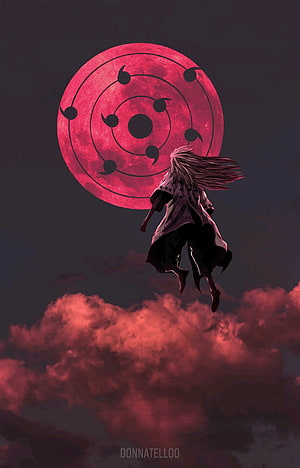 Mugen Tsukuyomi Infinite Tsukuyomi Anime Character Floating Before Red Moon HD phone wallpaper