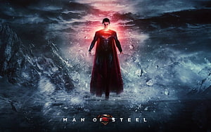 Superman Man of Steel Movie Poster with Dramatic Red Glow and Shattered Ice Landscape HD wallpaper