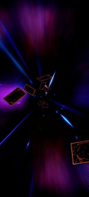 Yu-Gi-Oh! Dark Card Tunnel with Neon Blue and Purple Light Streaks HD phone wallpaper