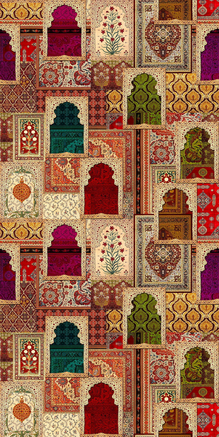 Intricate Mughal Architecture Pattern with Floral Motifs and Ornate Arches HD phone wallpaper