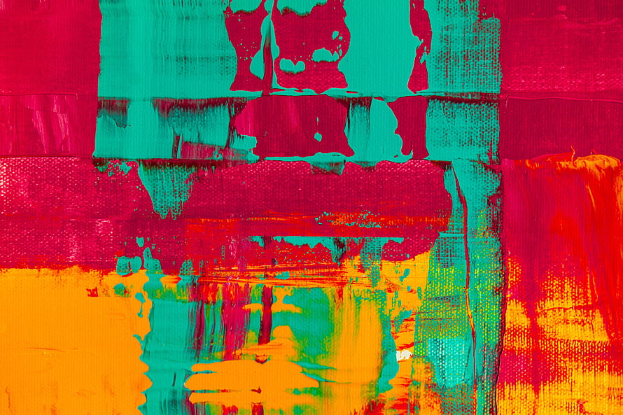 Vibrant Abstract Expressionist Painting with Bold Magenta, Teal, and Orange Brushstrokes HD wallpaper