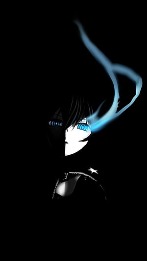 Dark Anime Character with Glowing Blue Eyes and Ethereal Energy Aura HD phone wallpaper