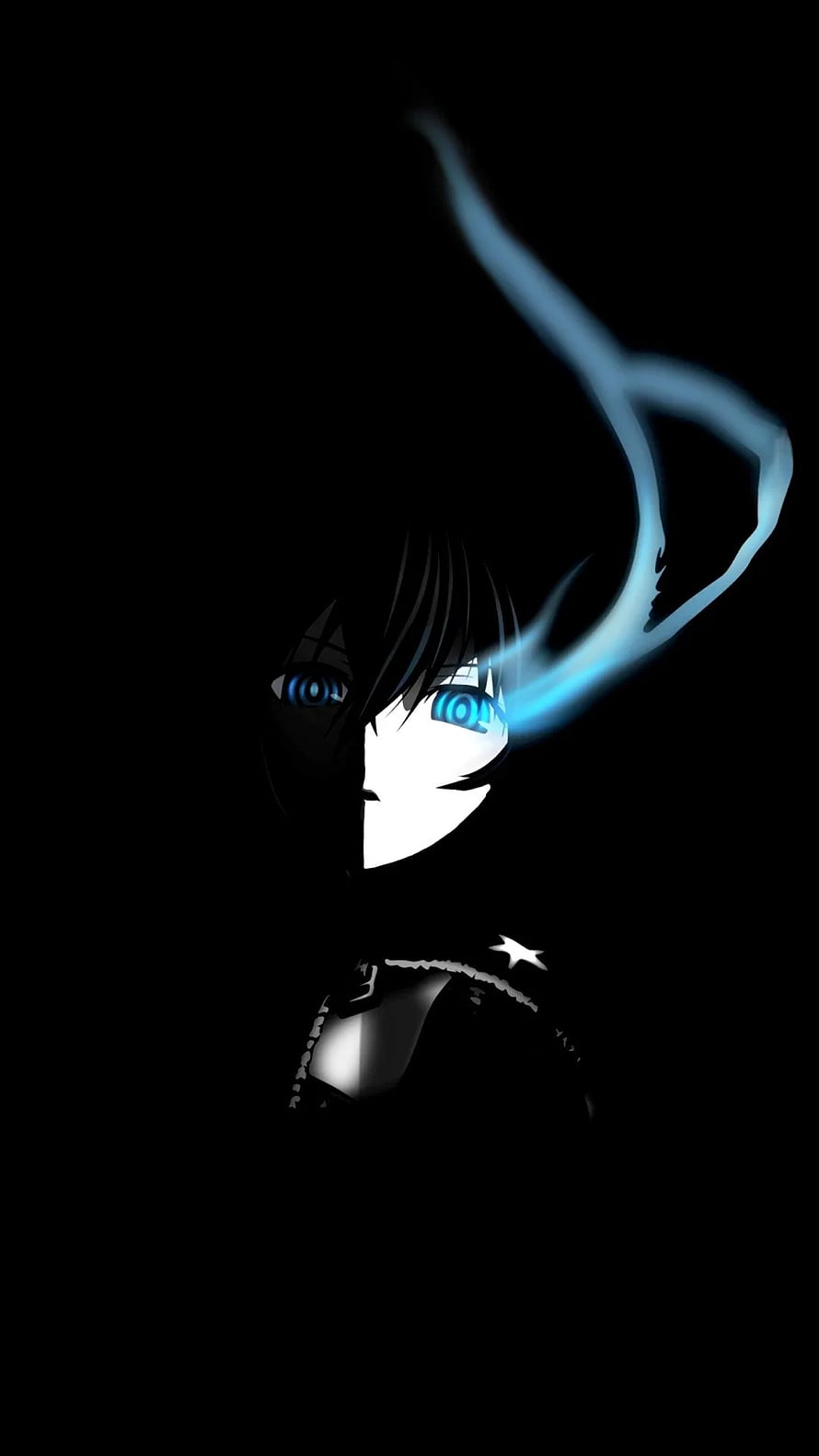 Dark Anime Character with Glowing Blue Eyes and Ethereal Energy Aura HD phone wallpaper