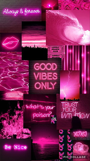 Pink Neon Aesthetic Collage with Glowing Signs and Moody Vibes HD phone wallpaper