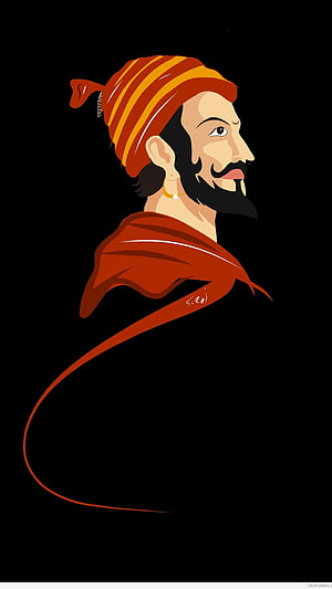 Stylized Vector Portrait of Shivaji Maharaj in Traditional Turban and Red Attire HD phone wallpaper
