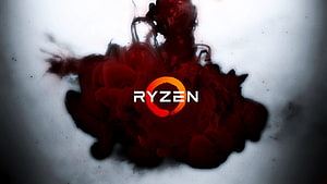 AMD Ryzen Logo on Dark Red Ink Cloud Against White Background HD wallpaper