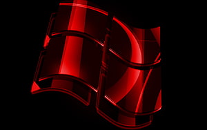 Glossy Red Windows Logo 3D Render on Black Background HD wallpaper