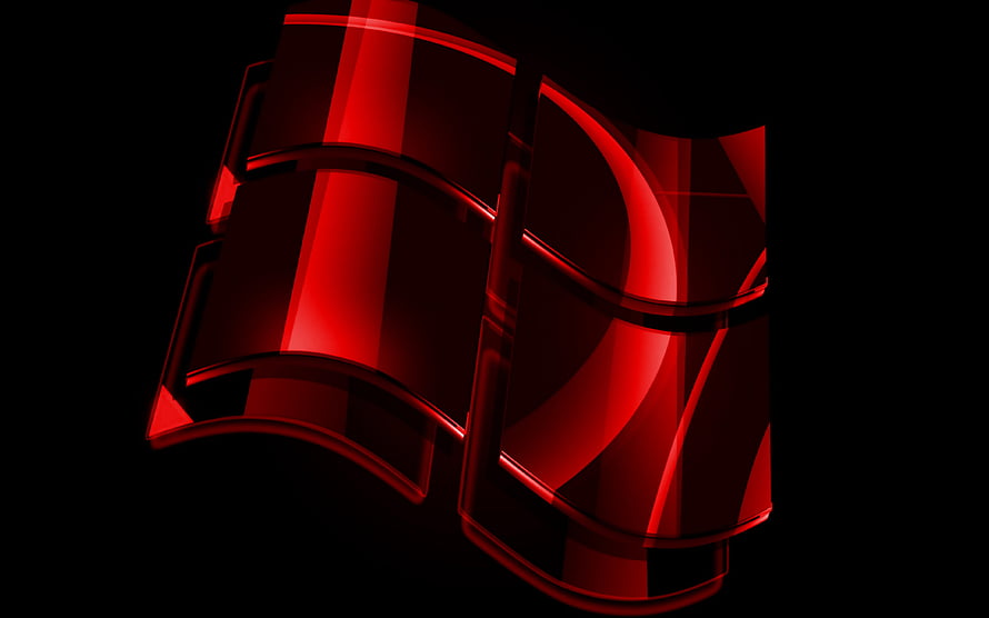 Glossy Red Windows Logo 3D Render on Black Background HD wallpaper