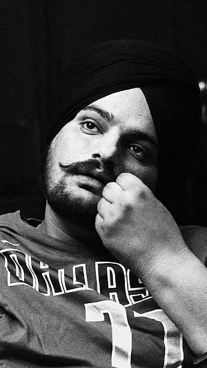 Sidhu Moose Wala Black and White Portrait with Turban and Mustache HD phone wallpaper