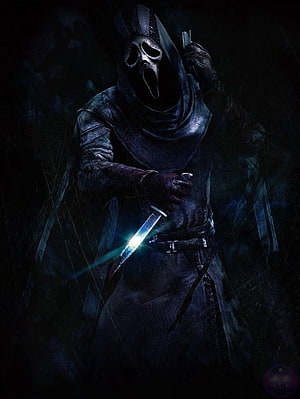 Ghostface Killer in Dark Hooded Costume Holding Glowing Knife HD phone wallpaper