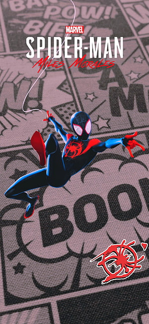 Miles Morales Spider-Man Swinging Through Comic Book Panels HD phone wallpaper