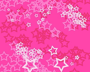 Vibrant Pink Star Pattern Background with White and Light Pink Outlined Stars HD wallpaper