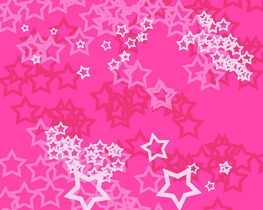 Vibrant Pink Star Pattern Background with White and Light Pink Outlined Stars HD wallpaper