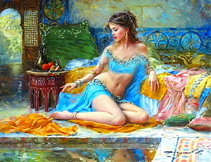 Odalisque in Blue Harem Interior Oil Painting by Razumov HD wallpaper