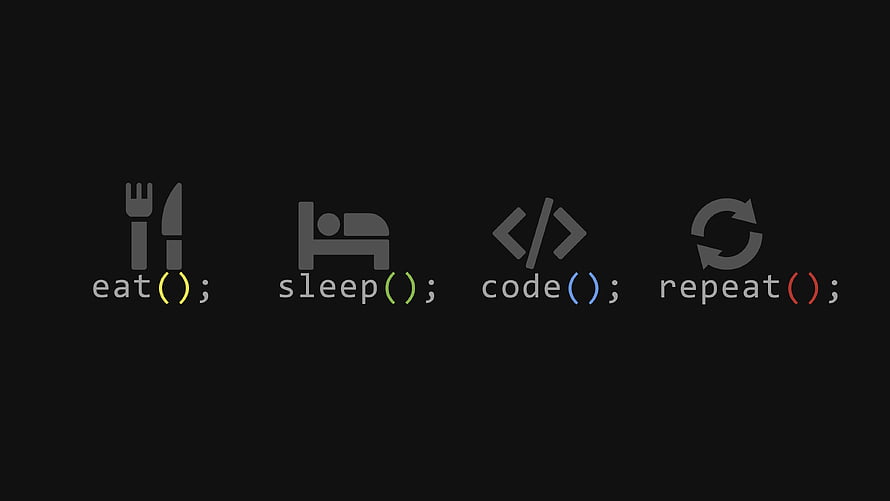 Minimalist Programmer Life Cycle Graphic with Eat Sleep Code Repeat Icons HD wallpaper