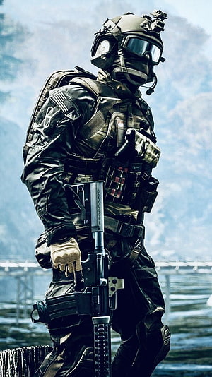 Fully Equipped Special Forces Soldier Holding Tactical Rifle in Combat Gear HD phone wallpaper
