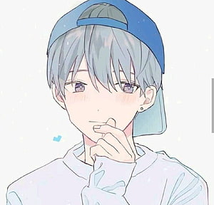 Soft Anime Boy With Blue Cap And Silver Hair In Pastel Illustration HD wallpaper