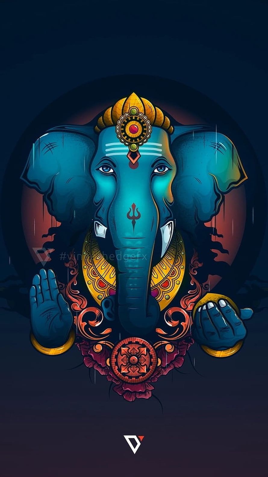 Vibrant Digital Illustration of Lord Ganesha with Ornate Gold Crown and Traditional Indian Motifs HD phone wallpaper
