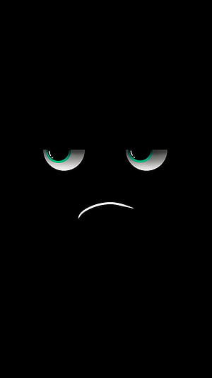 Minimalist Sad Face With Green Eyes On Black Background HD phone wallpaper
