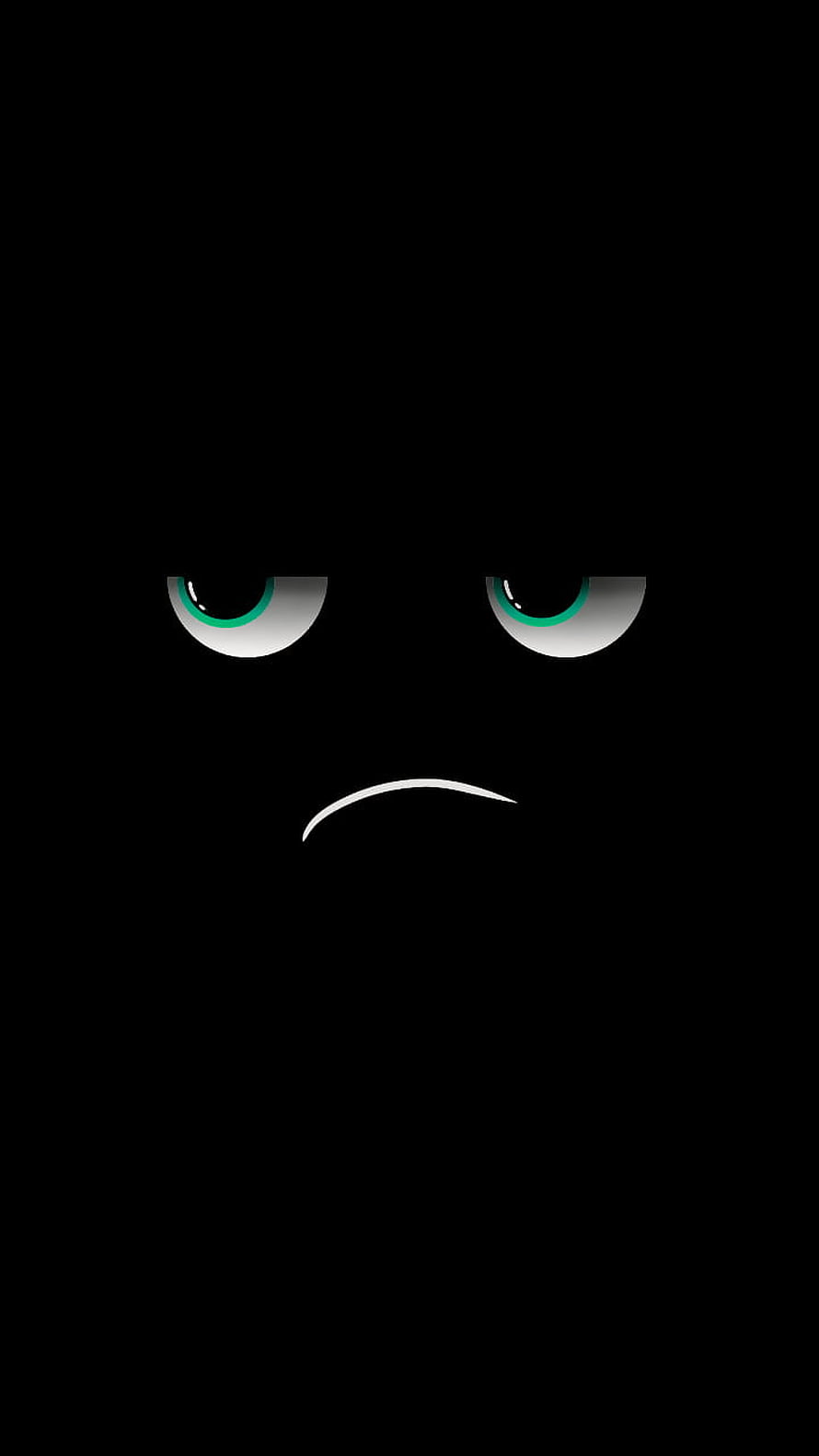 Minimalist Sad Face With Green Eyes On Black Background HD phone wallpaper