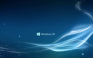 Windows 10 Default Blue Abstract Wave Wallpaper with Glowing Light Trails HD wallpaper