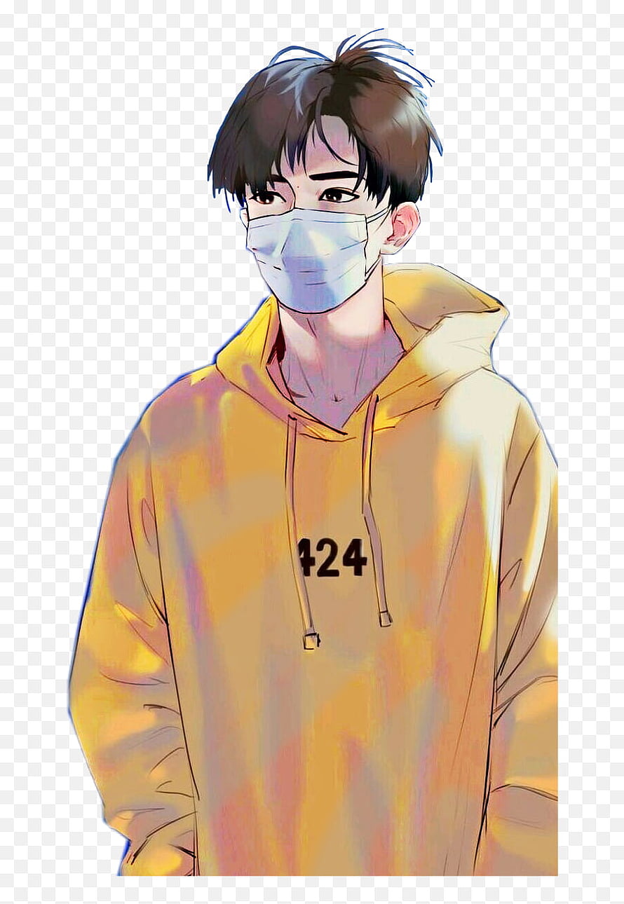 Aesthetic Anime Boy Wearing Face Mask and Yellow Hoodie Digital Illustration HD phone wallpaper