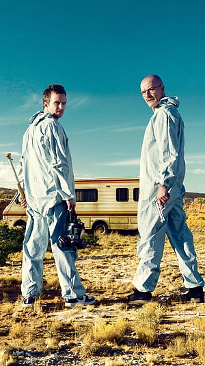 Breaking Bad promotional still featuring Walter White and Jesse Pinkman in hazmat suits near the RV, Breaking Bad . Moviemania. Breaking bad poster, Breaking bad, Breaking bad jesse, Jesse Pinkman HD phone wallpaper
