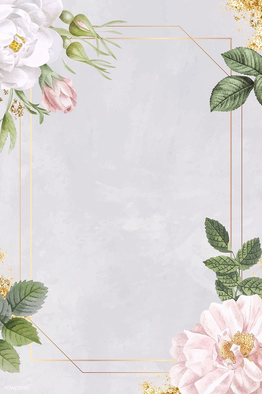 Elegant Watercolor Rose Frame with Gold Accents on Marble Background HD phone wallpaper