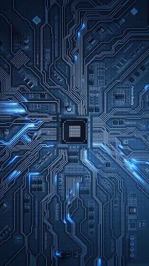 Glowing Blue Circuit Board with Central Processor and Tracing Data Lines HD phone wallpaper