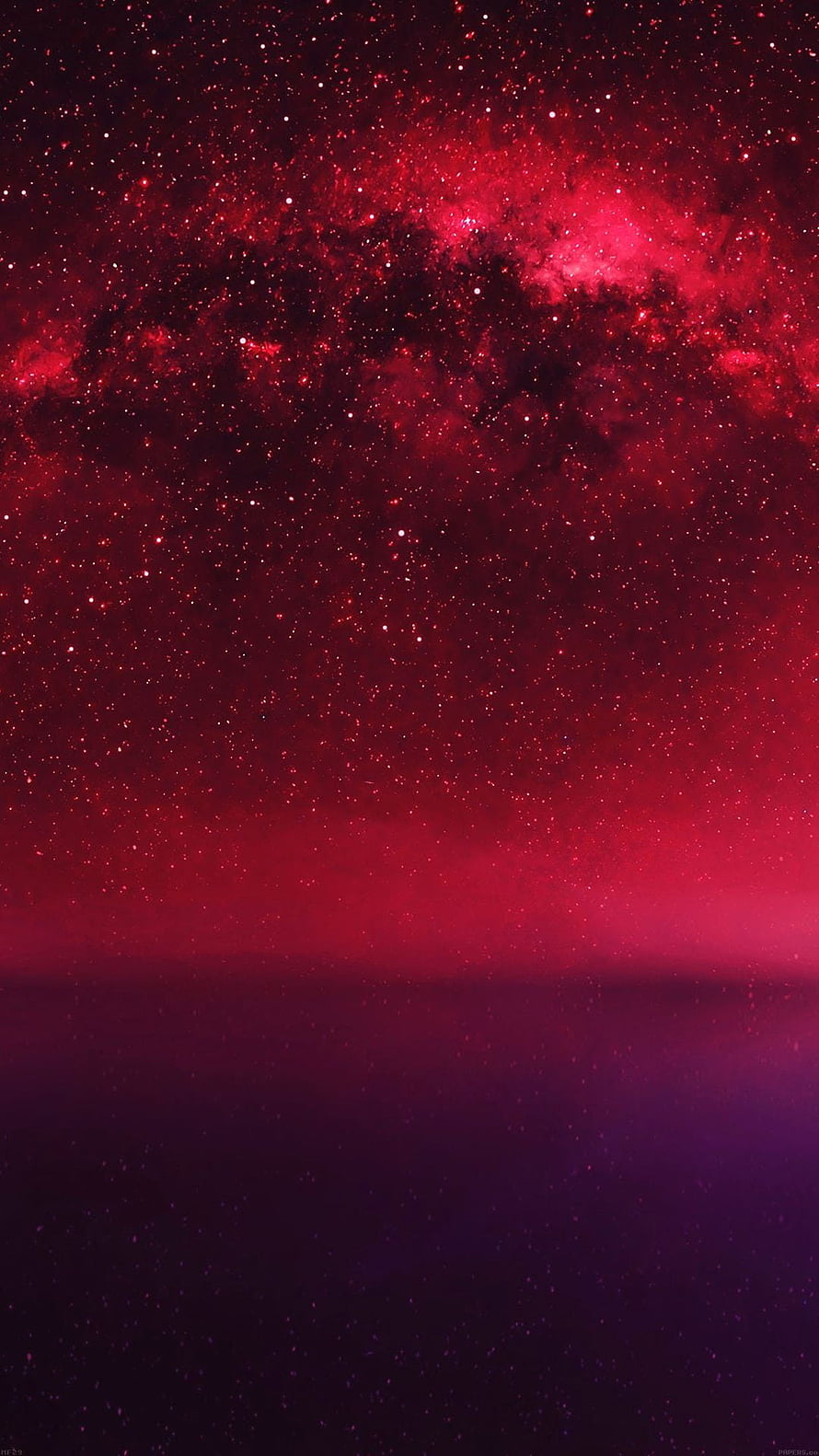 Crimson Nebula Over Dark Horizon with Scattered Stars and Deep Purple Atmosphere HD phone wallpaper