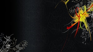 Elegant Black Floral Background with Vibrant Red and Yellow Abstract Flower Design HD wallpaper