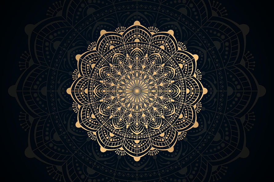Intricate Gold Lace Mandala Pattern on Dark Background HD wallpaper