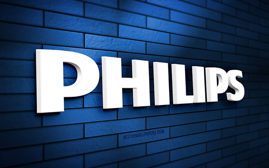 Philips 3D White Logo on Blue Brick Wall Background HD wallpaper