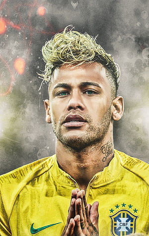Neymar Jr in Brazil National Team Yellow Jersey with Praying Hands and CBF Crest HD phone wallpaper