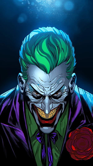 Joker Digital Art Portrait with Green Hair and Purple Suit HD phone wallpaper