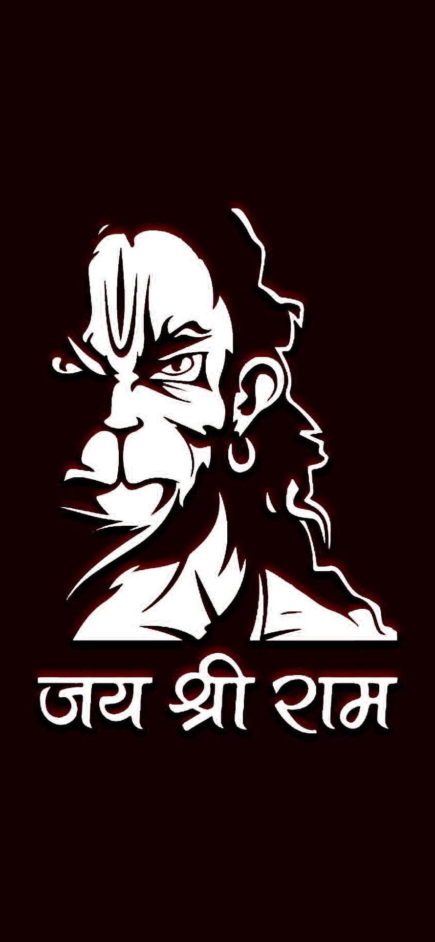 Stylized White Line Art Portrait of Hanuman on Dark Maroon Background HD phone wallpaper