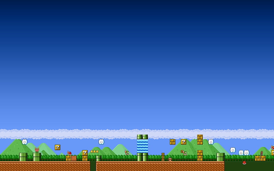 Super Mario Bros X Pixel Art Level with Green Hills and Question Blocks HD wallpaper