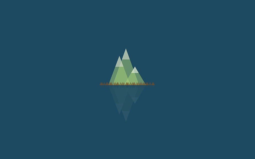 Minimalist Geometric Mountain Landscape with Water Reflection on Dark Blue Background HD wallpaper