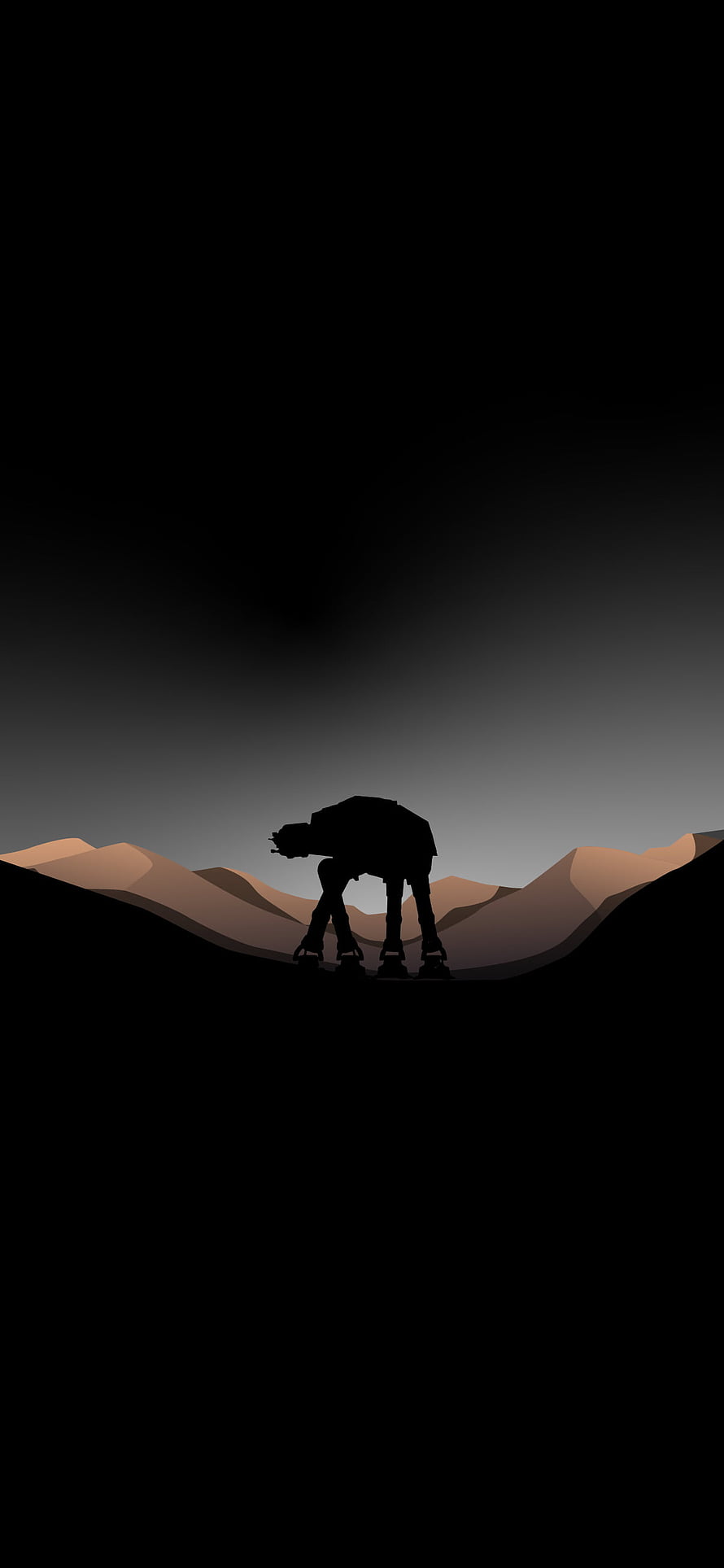Star Wars AT-AT Walker Silhouette on Desert Dunes Minimalist AMOLED Wallpaper HD phone wallpaper