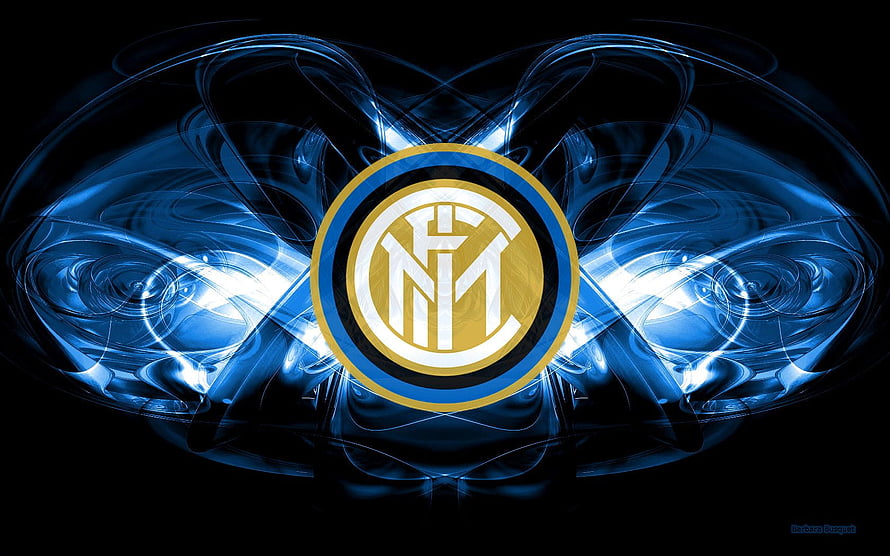 Inter Milan Club Crest on Abstract Blue and Black Digital Background HD wallpaper