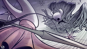 Hollow Knight Silksong Artwork Featuring Horned Skull and Flowing Hair in Dark Fantasy Style HD wallpaper