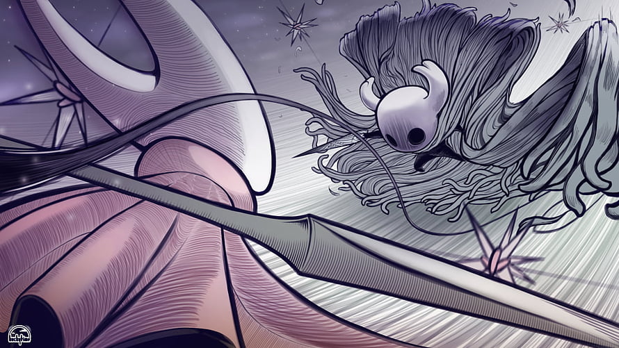Hollow Knight Silksong Artwork Featuring Horned Skull and Flowing Hair in Dark Fantasy Style HD wallpaper